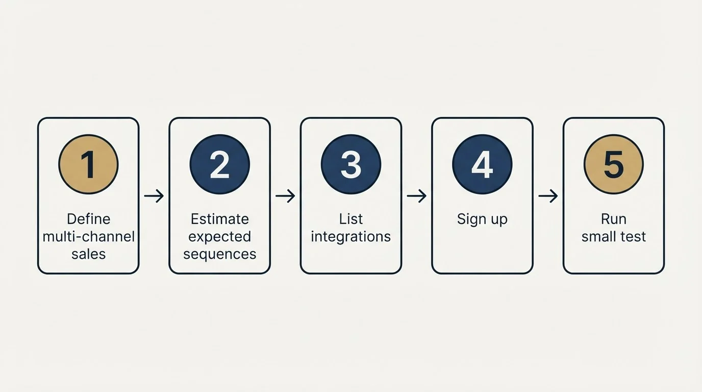 Step sequence: Getting Started Checklist (Define multi-channel sales, Estimate expected sequences, List integrations, Sign up)