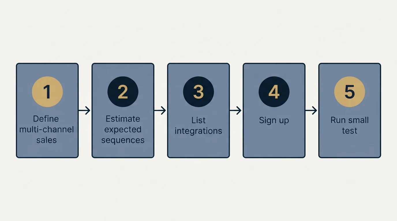 Step sequence: Getting Started Checklist (Define multi-channel sales, Estimate expected sequences, List integrations, Sign up)
