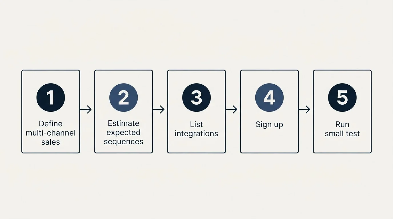 Step sequence: Getting Started Checklist (Define multi-channel sales, Estimate expected sequences, List integrations, Sign up)