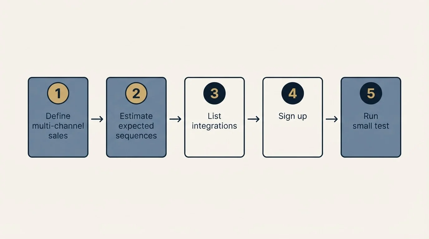 Step sequence: Getting Started Checklist (Define multi-channel sales, Estimate expected sequences, List integrations, Sign up)