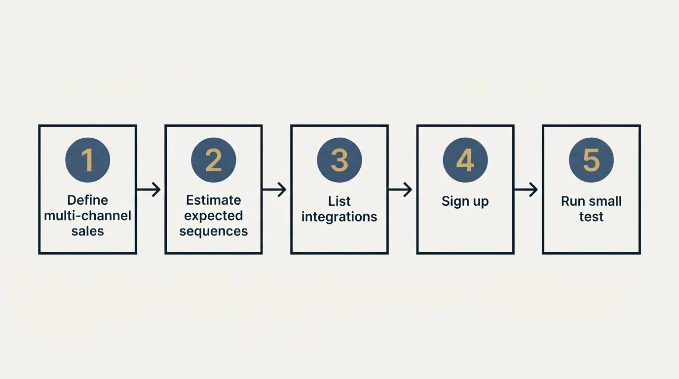 Step sequence: Getting Started Checklist (Define multi-channel sales, Estimate expected sequences, List integrations, Sign up)