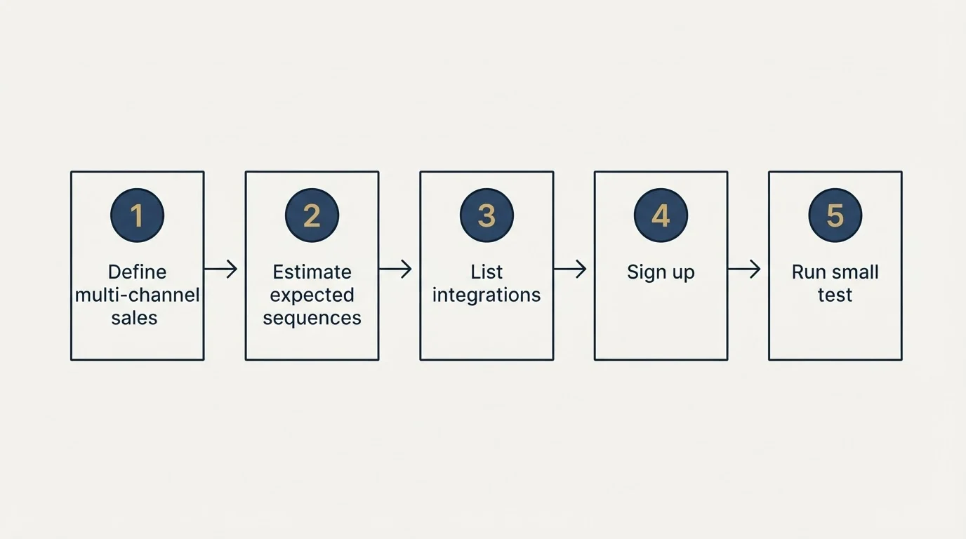 Step sequence: Getting Started Checklist (Define multi-channel sales, Estimate expected sequences, List integrations, Sign up)