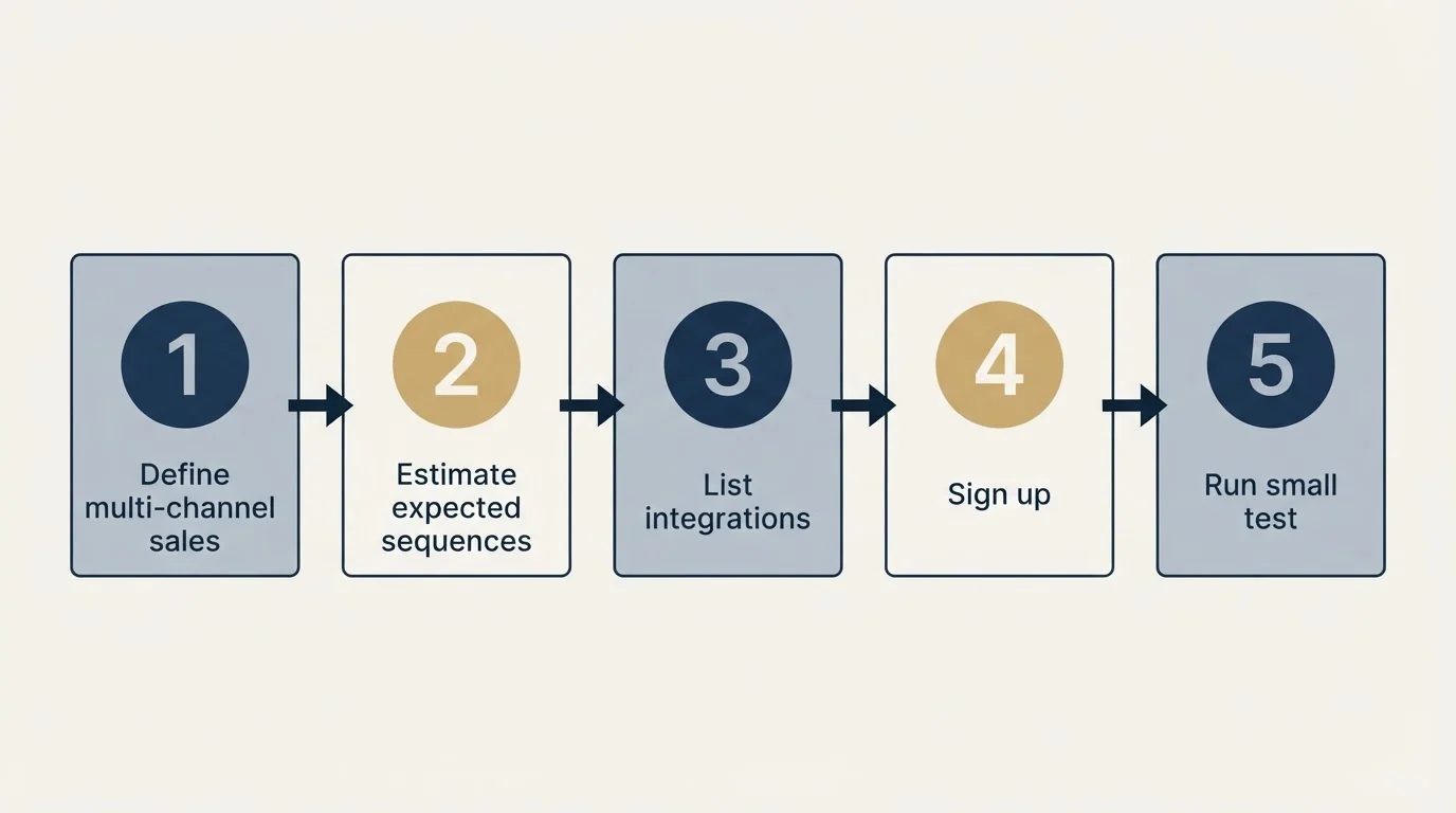 Step sequence: Getting Started Checklist (Define multi-channel sales, Estimate expected sequences, List integrations, Sign up)