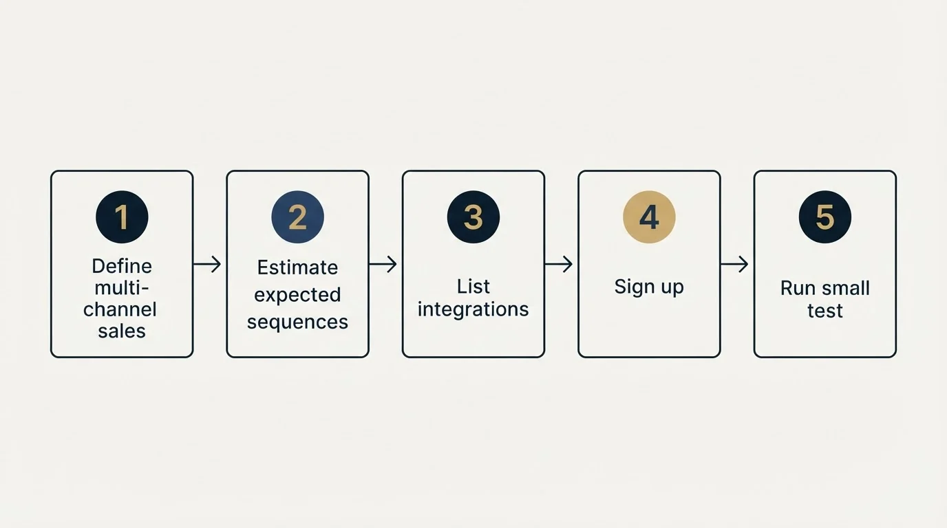 Step sequence: Getting Started Checklist (Define multi-channel sales, Estimate expected sequences, List integrations, Sign up)