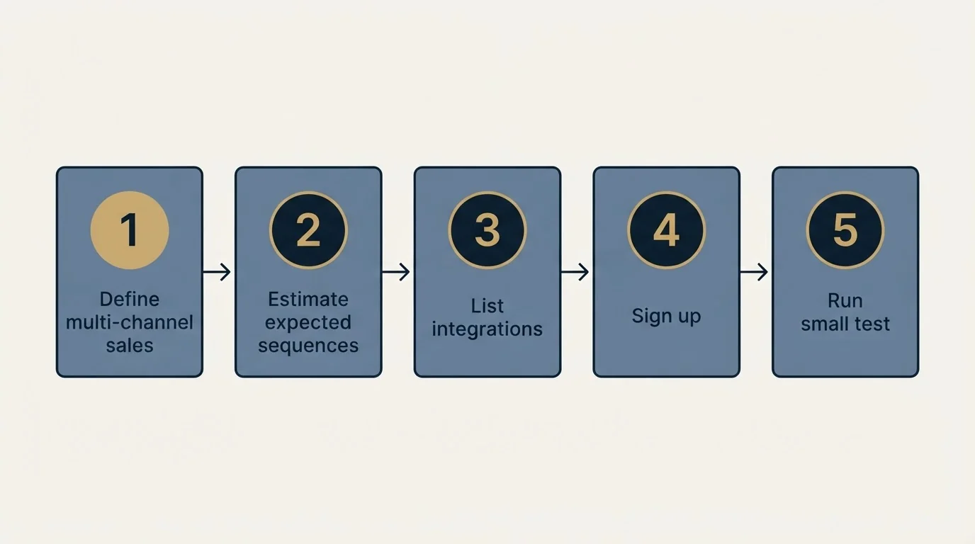 Step sequence: Getting Started Checklist (Define multi-channel sales, Estimate expected sequences, List integrations, Sign up)