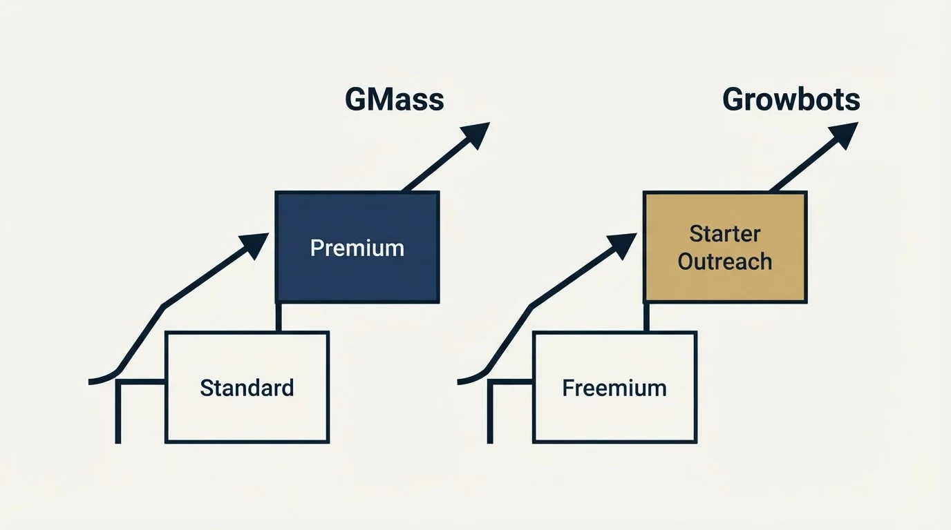Pricing ladder: Pricing Comparison (GMass, Growbots, Standard, Freemium)