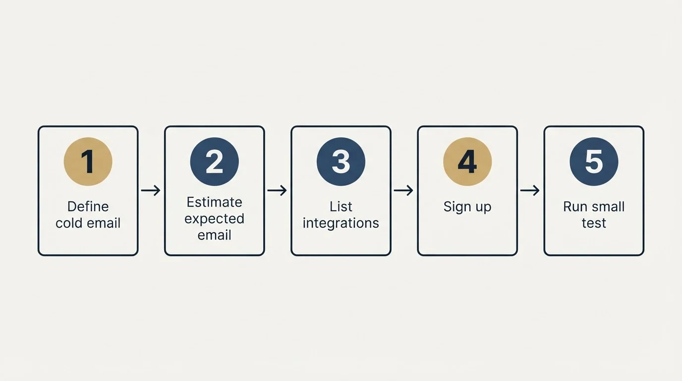 Step sequence: Getting Started Checklist (Define cold email, Estimate expected email, List integrations, Sign up)