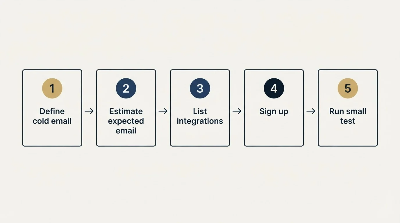 Step sequence: Getting Started Checklist (Define cold email, Estimate expected email, List integrations, Sign up)