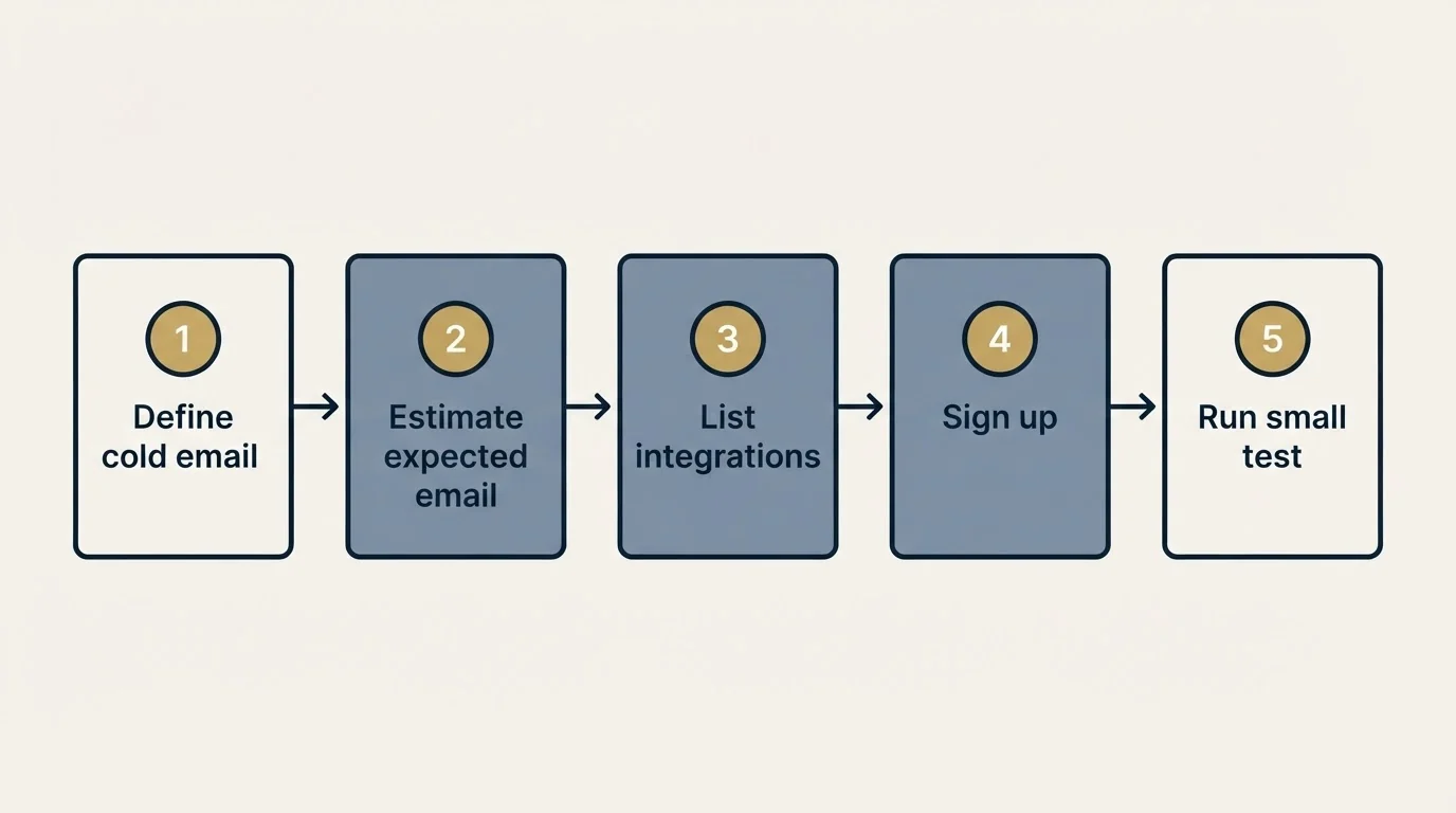 Step sequence: Getting Started Checklist (Define cold email, Estimate expected email, List integrations, Sign up)