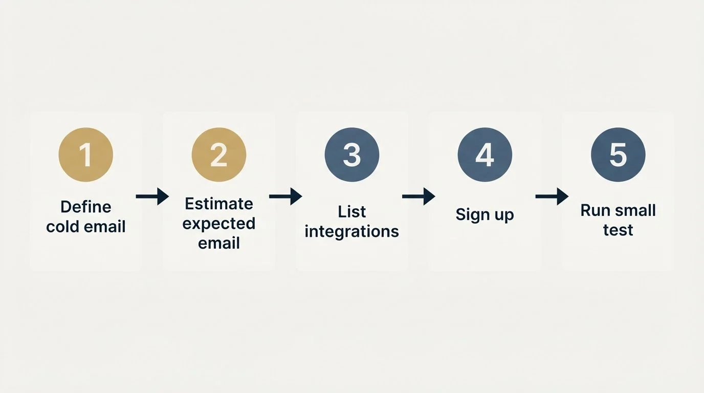 Step sequence: Getting Started Checklist (Define cold email, Estimate expected email, List integrations, Sign up)