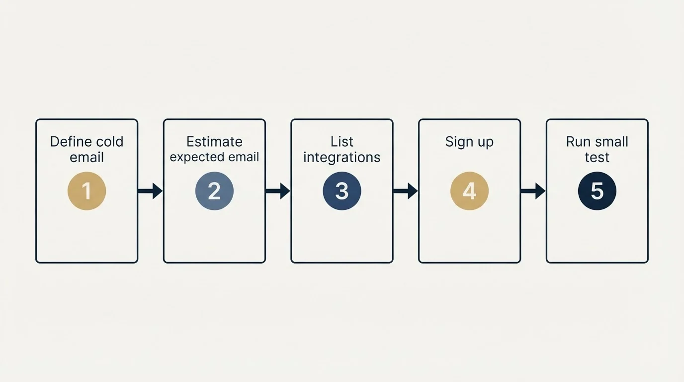 Step sequence: Getting Started Checklist (Define cold email, Estimate expected email, List integrations, Sign up)