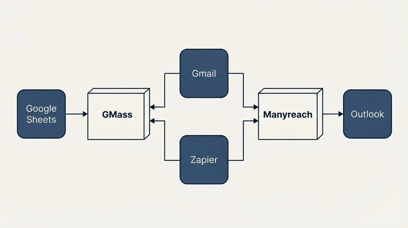Integration flow: Integration Ecosystem (GMass, Manyreach, Gmail, Zapier)