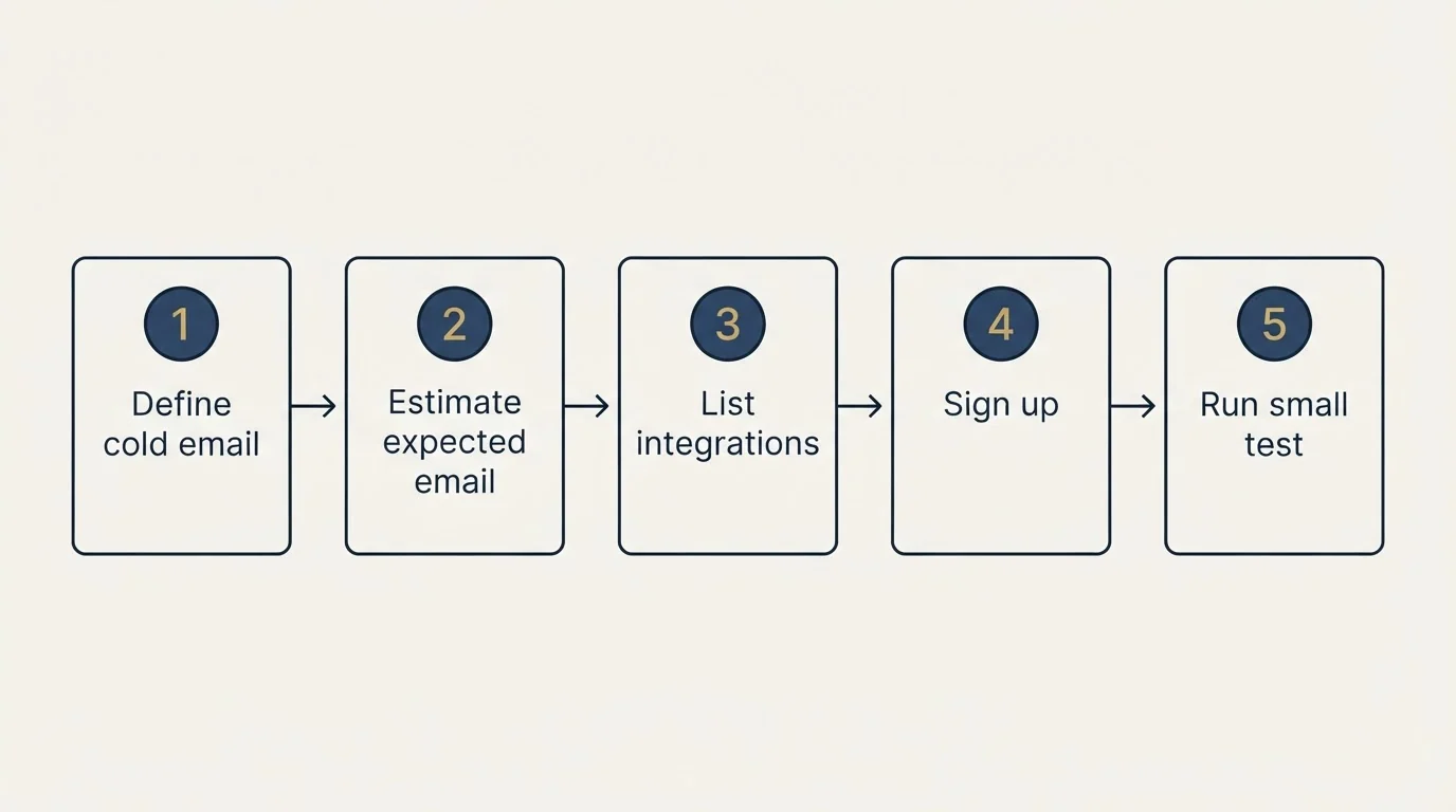 Step sequence: Getting Started Checklist (Define cold email, Estimate expected email, List integrations, Sign up)