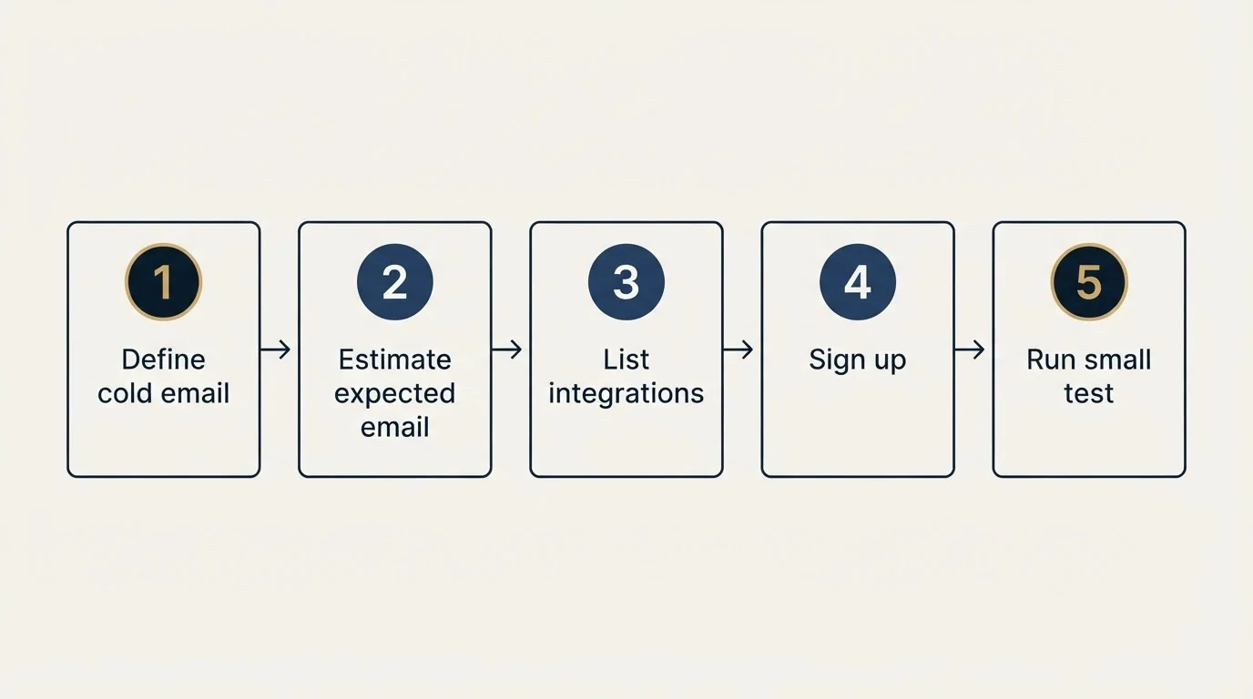 Step sequence: Getting Started Checklist (Define cold email, Estimate expected email, List integrations, Sign up)