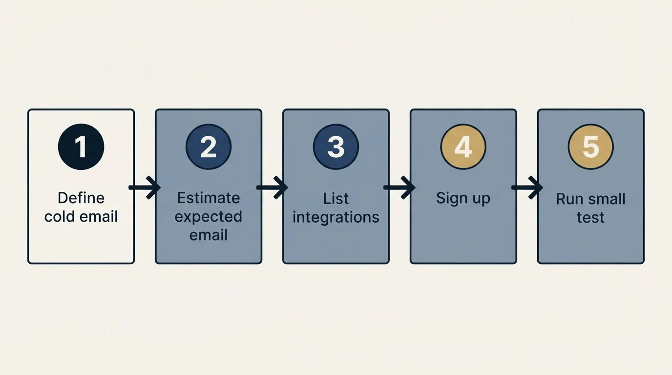 Step sequence: Getting Started Checklist (Define cold email, Estimate expected email, List integrations, Sign up)