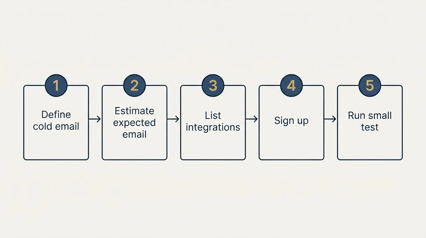 Step sequence: Getting Started Checklist (Define cold email, Estimate expected email, List integrations, Sign up)