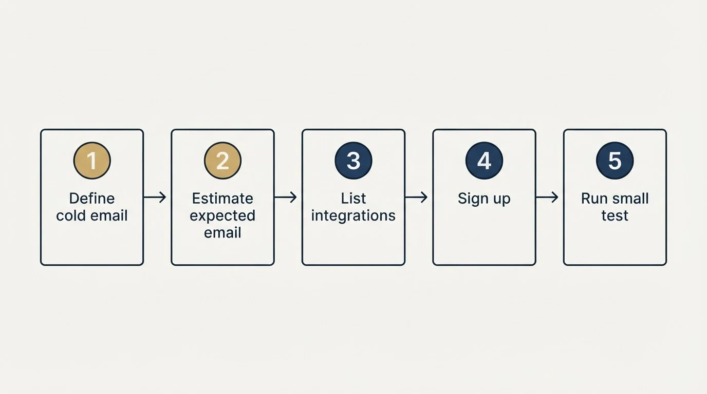 Step sequence: Getting Started Checklist (Define cold email, Estimate expected email, List integrations, Sign up)
