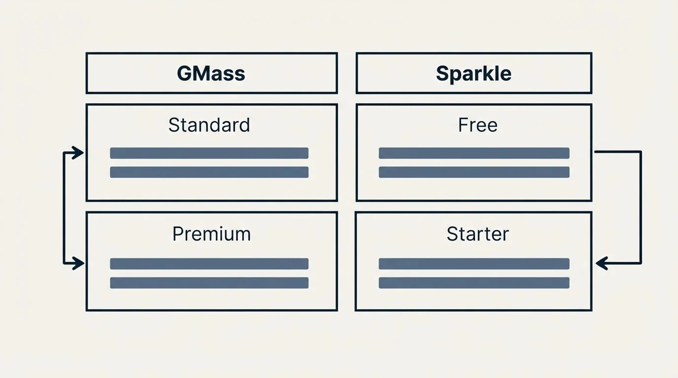Pricing table: Pricing Comparison (GMass, Sparkle, Standard, Free)