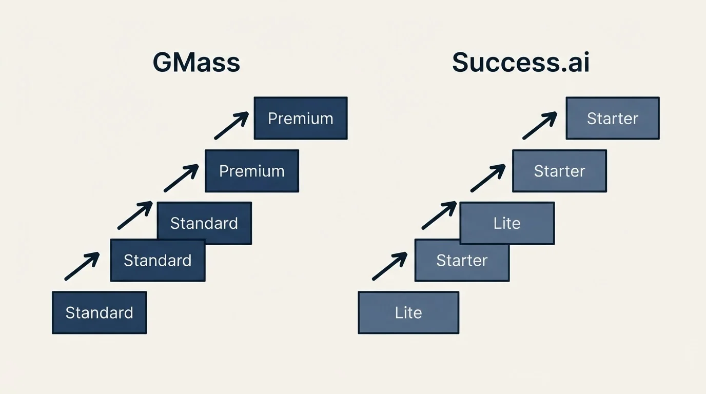 Pricing ladder: Pricing Comparison (GMass, Success.ai, Standard, Lite)