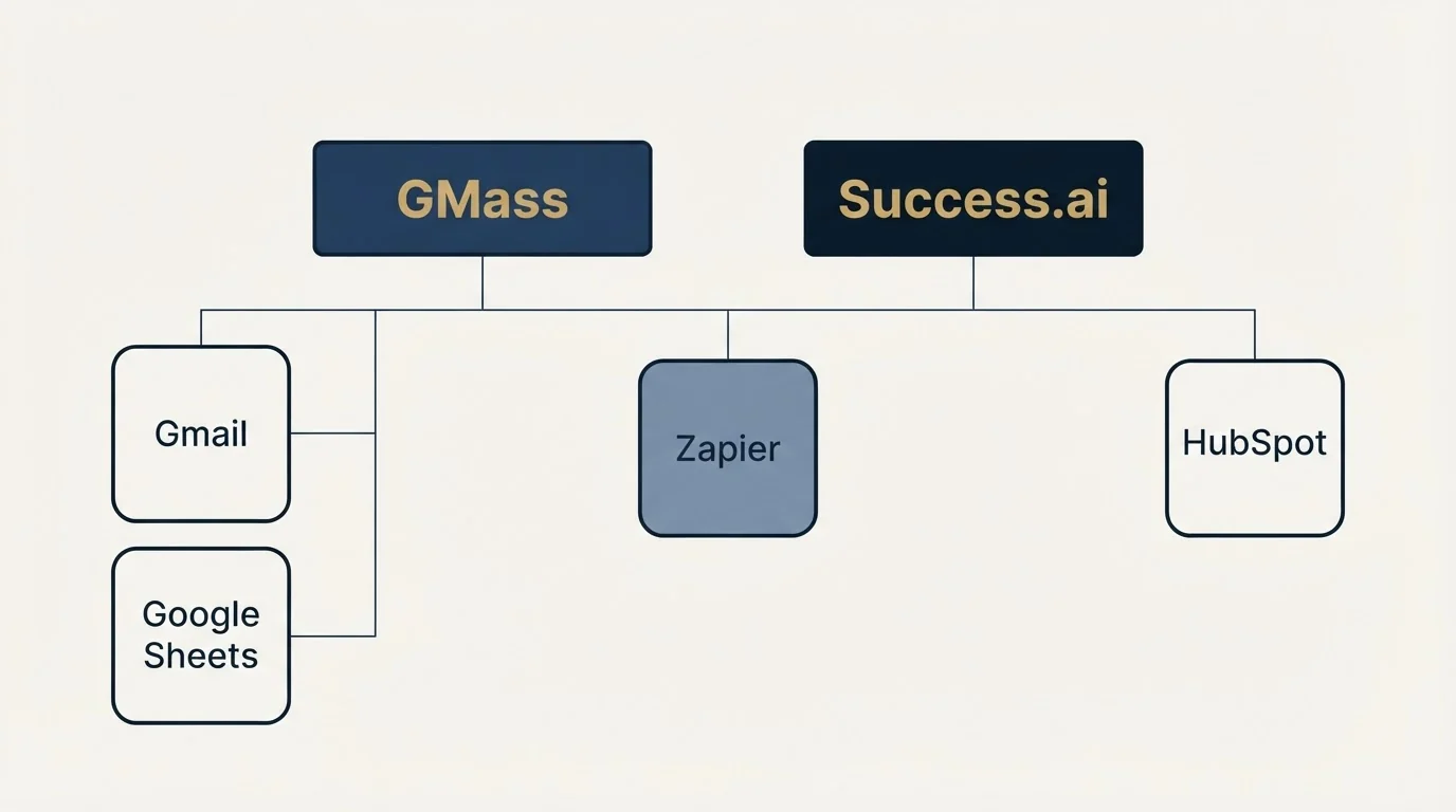 Integration grid: Integration Ecosystem (GMass, Success.ai, Zapier, Gmail)