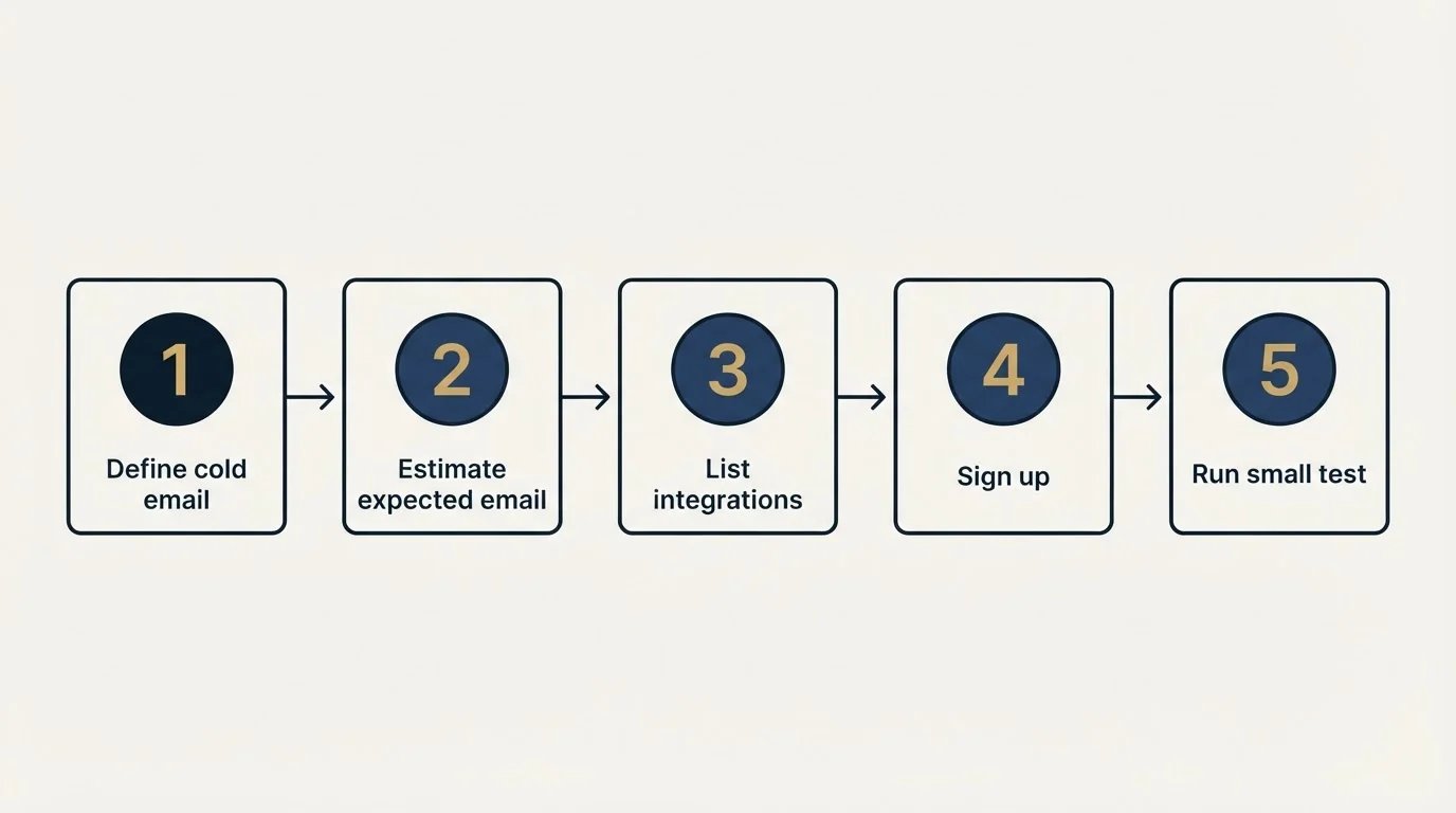 Step sequence: Getting Started Checklist (Define cold email, Estimate expected email, List integrations, Sign up)