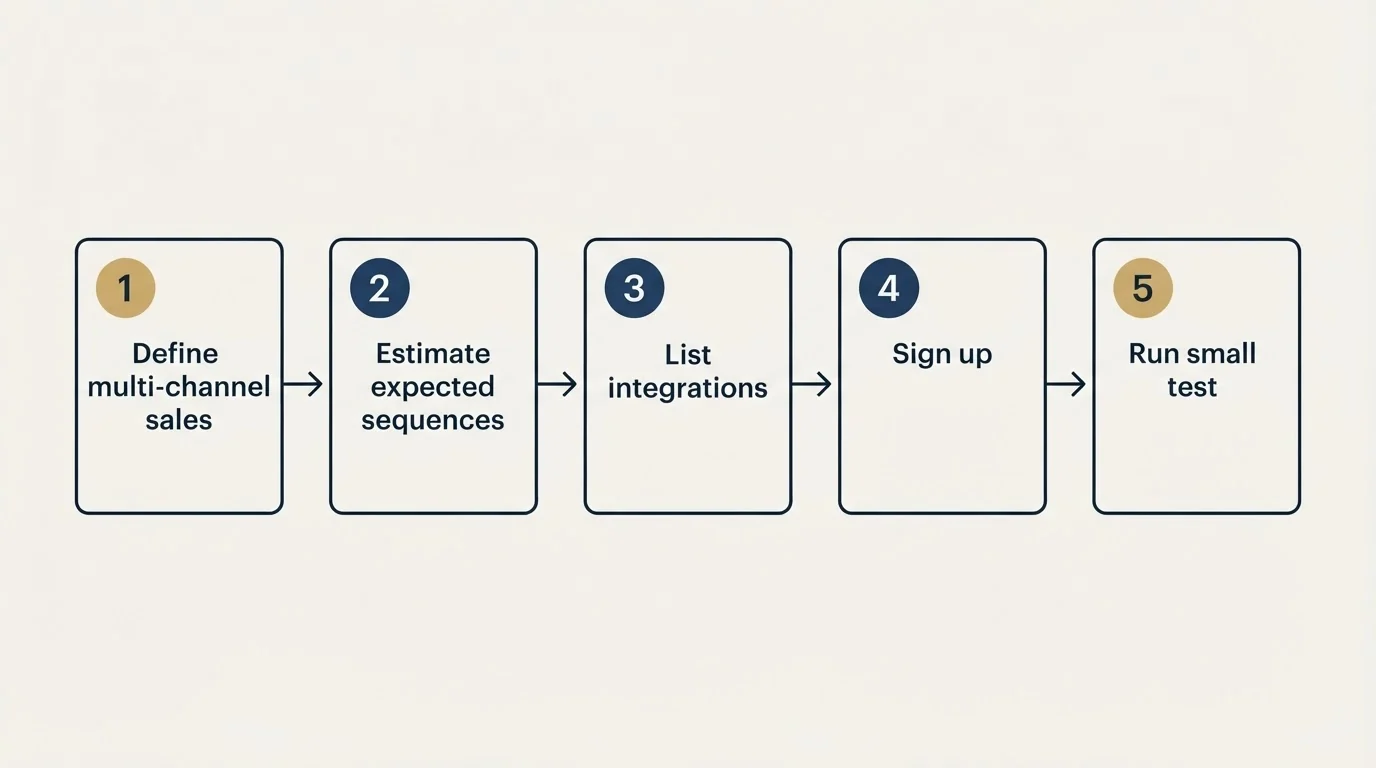 Step sequence: Getting Started Checklist (Define multi-channel sales, Estimate expected sequences, List integrations, Sign up)