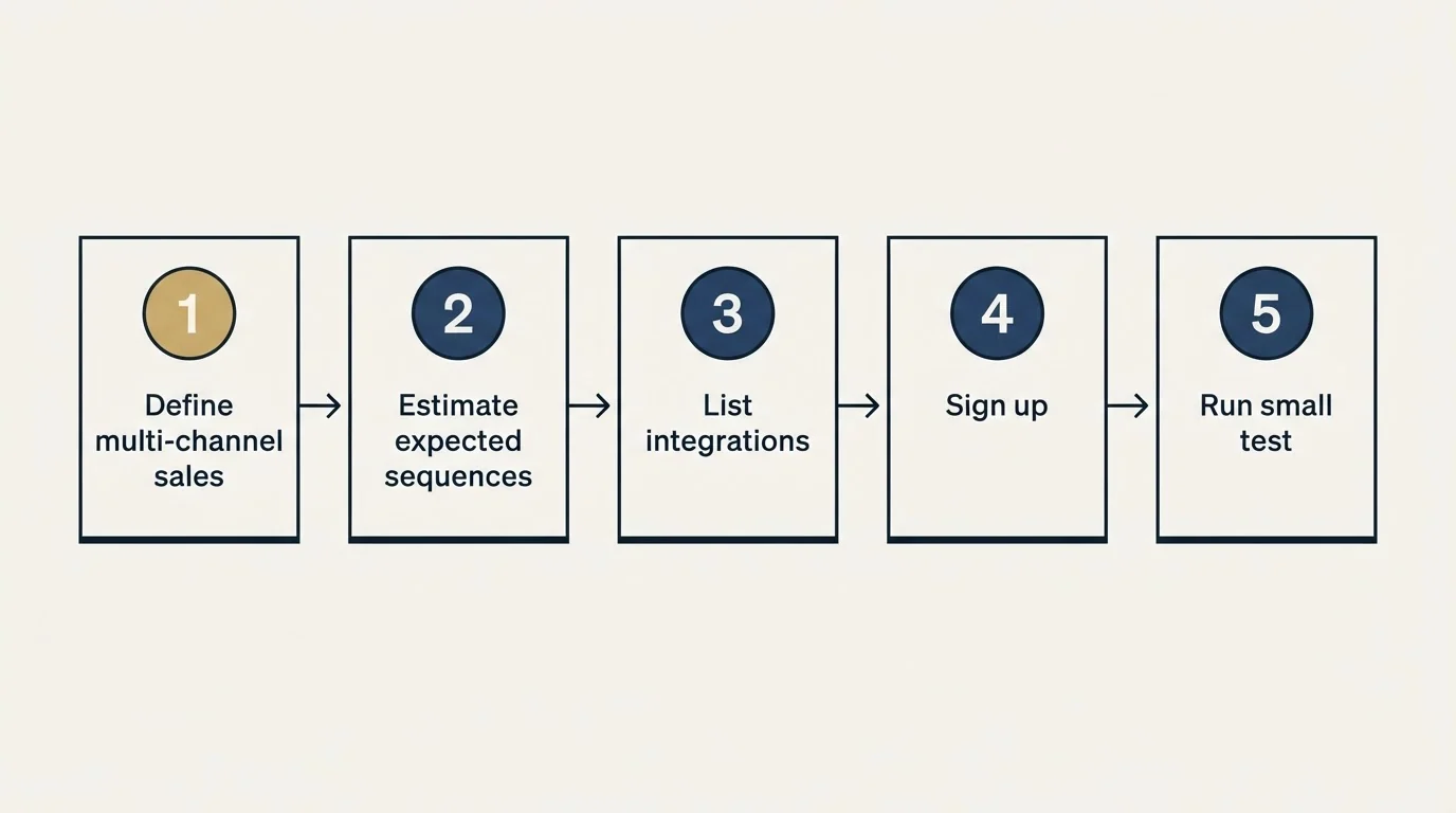 Step sequence: Getting Started Checklist (Define multi-channel sales, Estimate expected sequences, List integrations, Sign up)