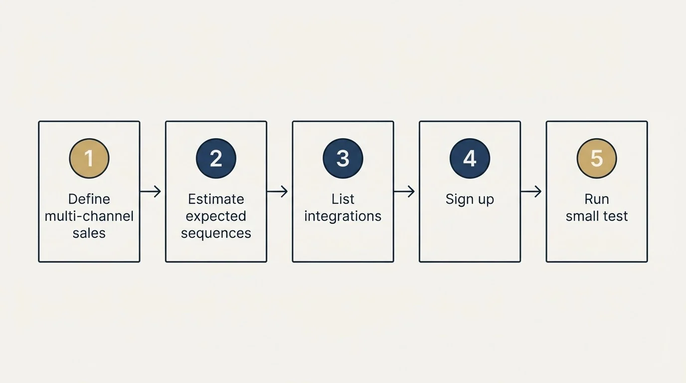 Step sequence: Getting Started Checklist (Define multi-channel sales, Estimate expected sequences, List integrations, Sign up)