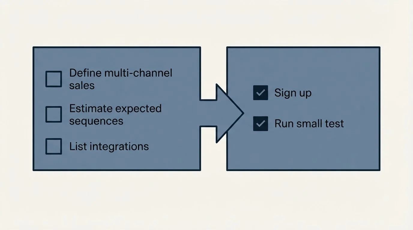 Before-and-after steps: Getting Started Checklist (Define multi-channel sales, Estimate expected sequences, List integrations, Sign up)