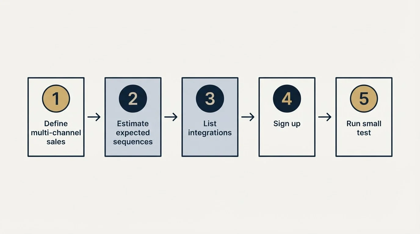 Step sequence: Getting Started Checklist (Define multi-channel sales, Estimate expected sequences, List integrations, Sign up)