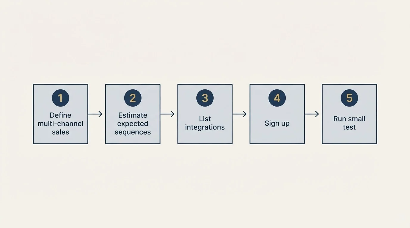 Step sequence: Getting Started Checklist (Define multi-channel sales, Estimate expected sequences, List integrations, Sign up)