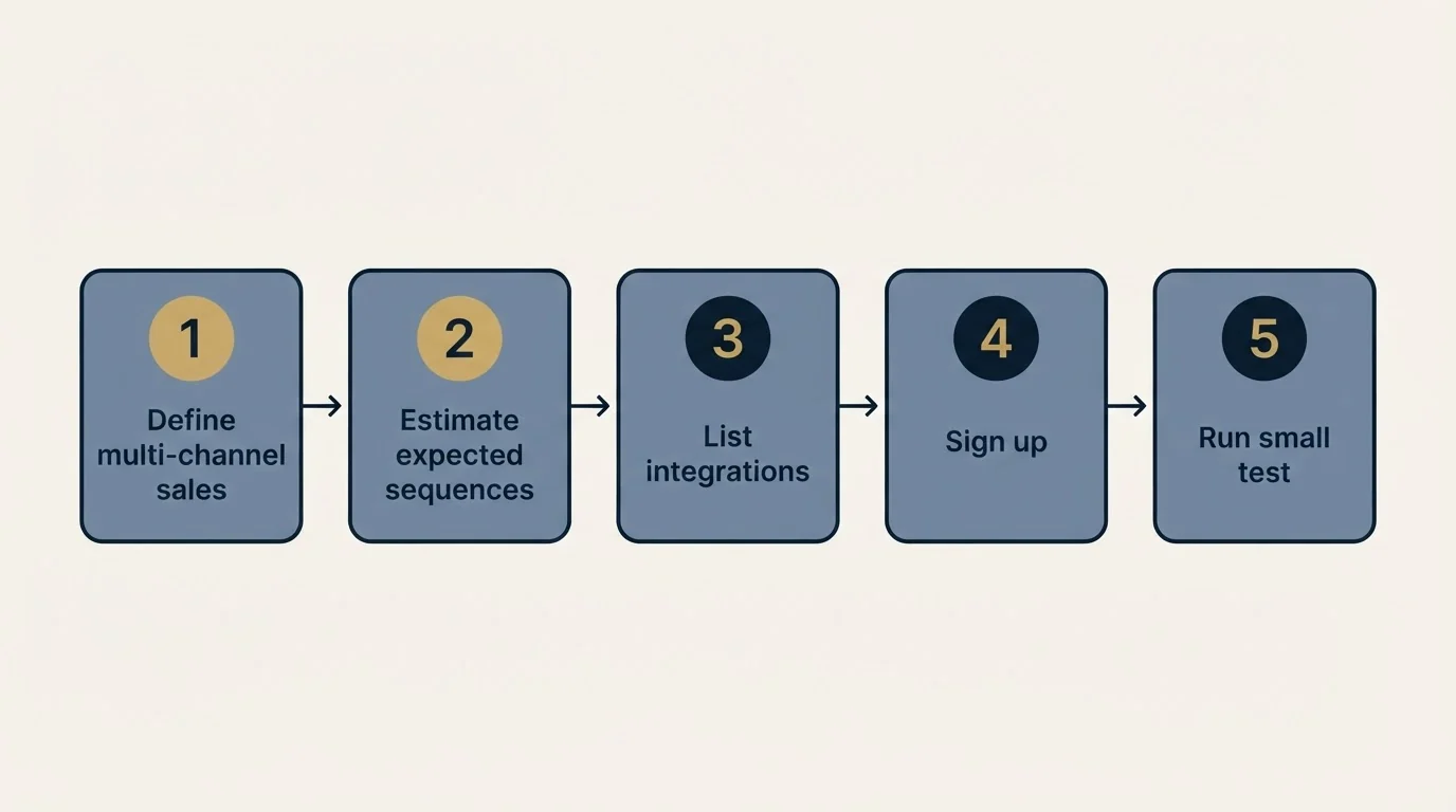 Step sequence: Getting Started Checklist (Define multi-channel sales, Estimate expected sequences, List integrations, Sign up)