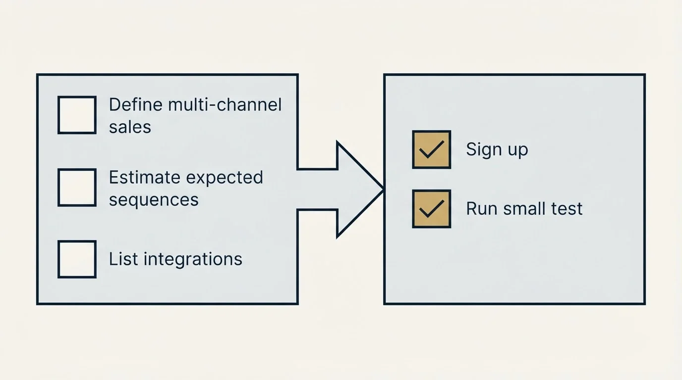 Before-and-after steps: Getting Started Checklist (Define multi-channel sales, Estimate expected sequences, List integrations, Sign up)
