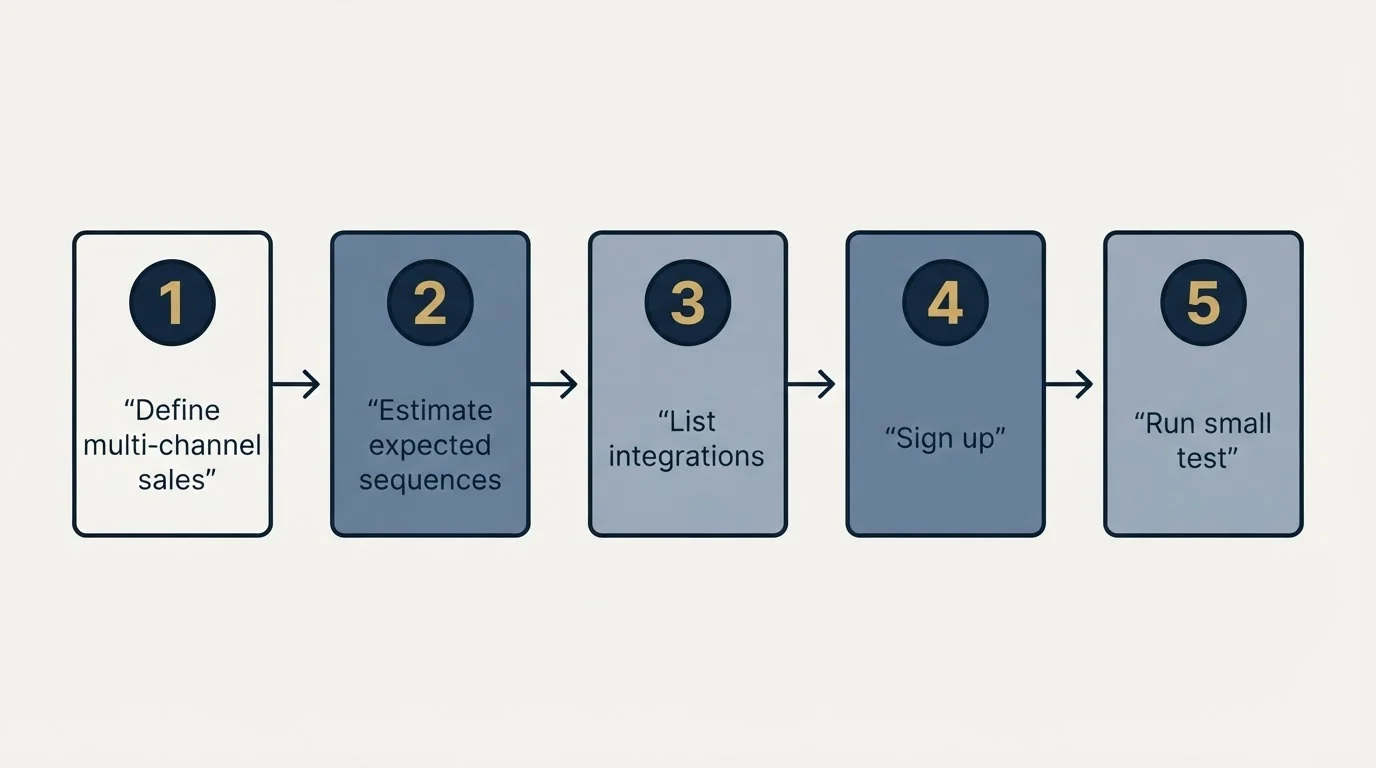 Step sequence: Getting Started Checklist (Define multi-channel sales, Estimate expected sequences, List integrations, Sign up)
