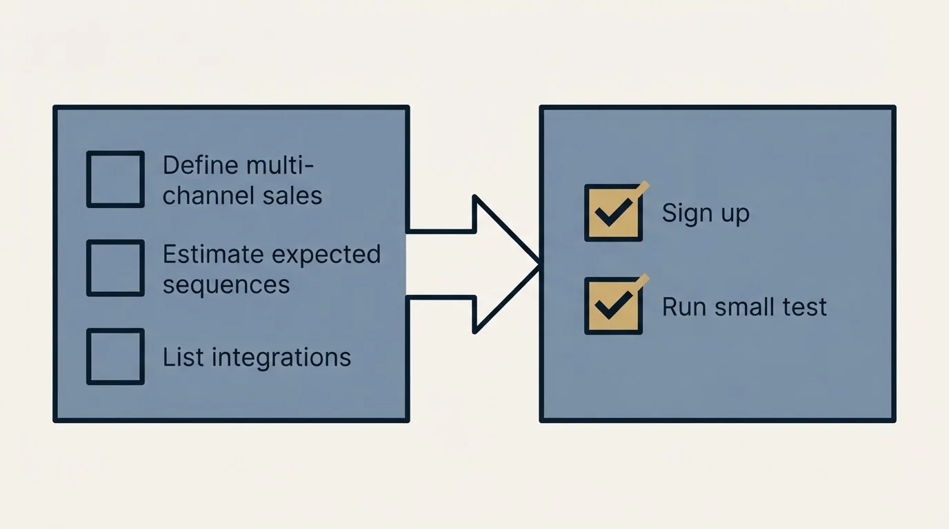 Before-and-after steps: Getting Started Checklist (Define multi-channel sales, Estimate expected sequences, List integrations, Sign up)
