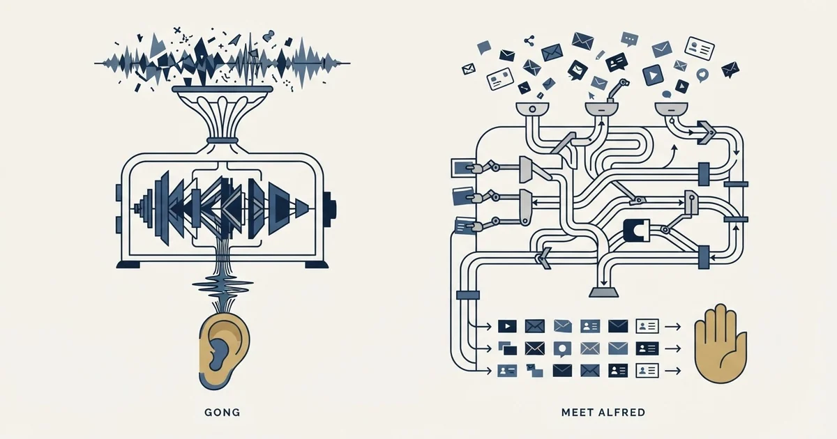 Editorial illustration for Gong vs Meet Alfred