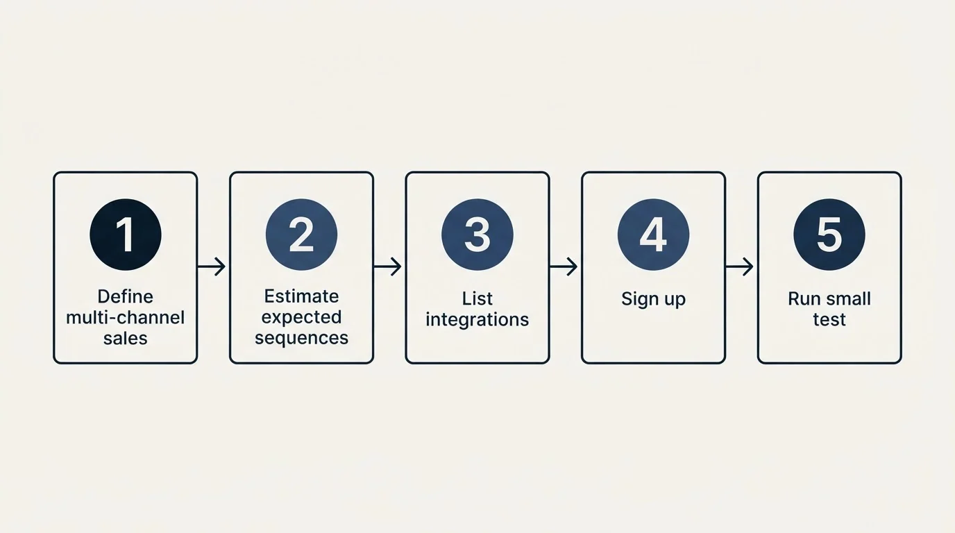 Step sequence: Getting Started Checklist (Define multi-channel sales, Estimate expected sequences, List integrations, Sign up)
