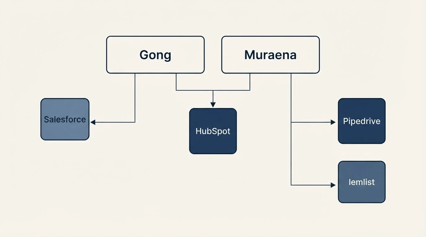 Integration grid: Integration Ecosystem (Gong, Muraena, HubSpot, Salesforce)