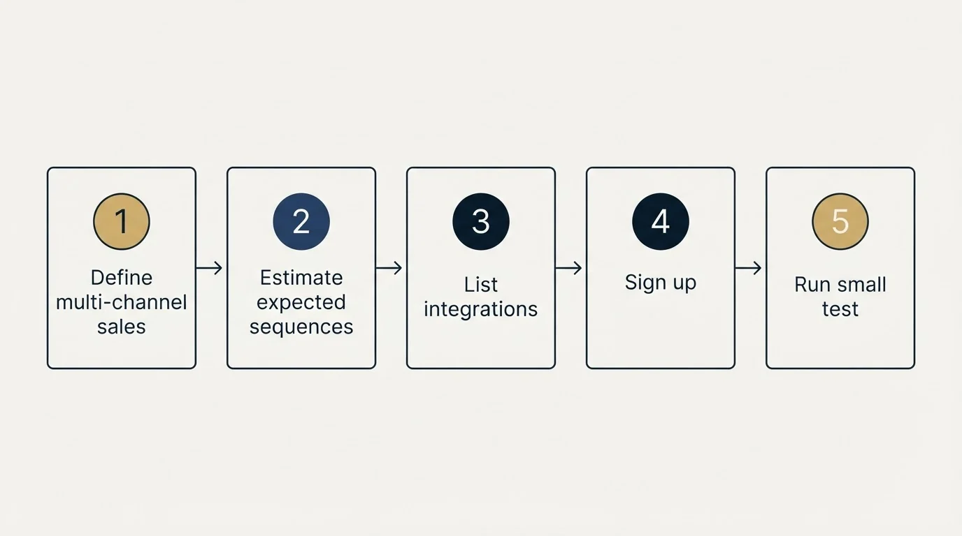 Step sequence: Getting Started Checklist (Define multi-channel sales, Estimate expected sequences, List integrations, Sign up)