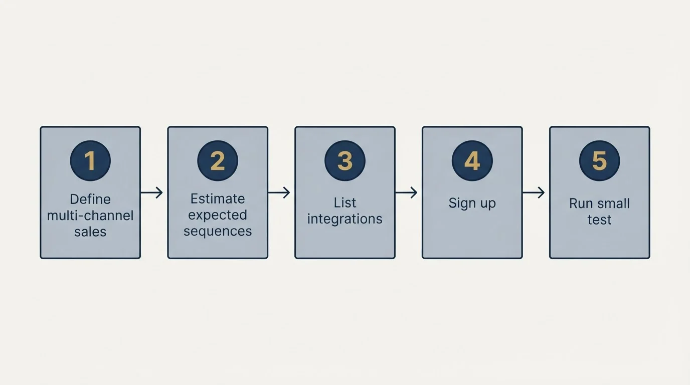 Step sequence: Getting Started Checklist (Define multi-channel sales, Estimate expected sequences, List integrations, Sign up)