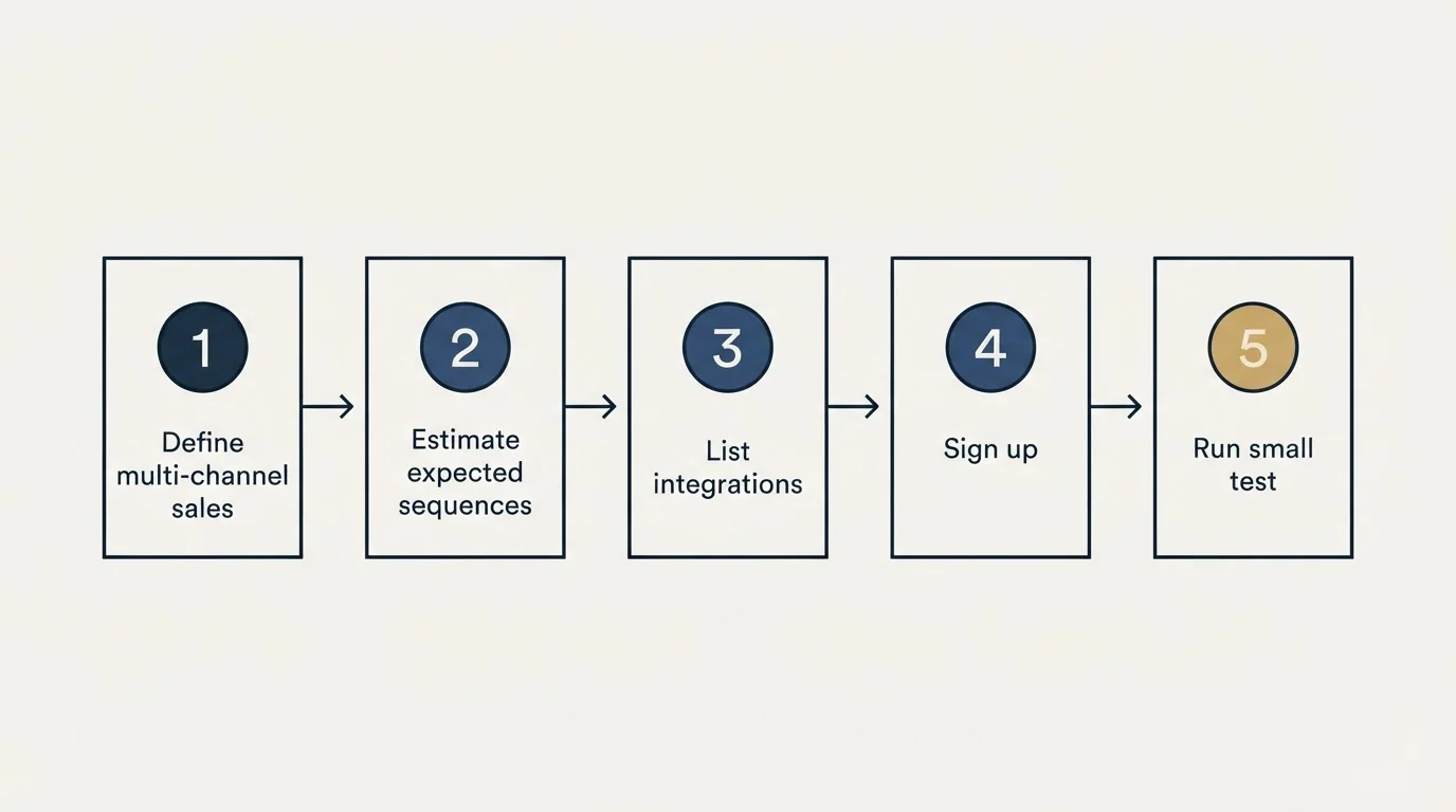Step sequence: Getting Started Checklist (Define multi-channel sales, Estimate expected sequences, List integrations, Sign up)