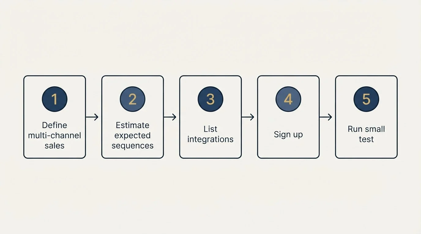 Step sequence: Getting Started Checklist (Define multi-channel sales, Estimate expected sequences, List integrations, Sign up)