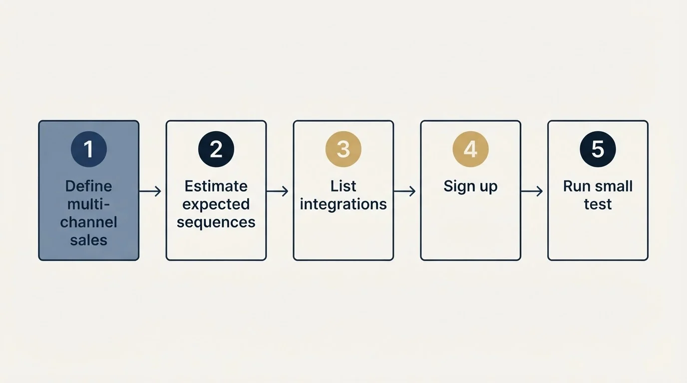 Step sequence: Getting Started Checklist (Define multi-channel sales, Estimate expected sequences, List integrations, Sign up)