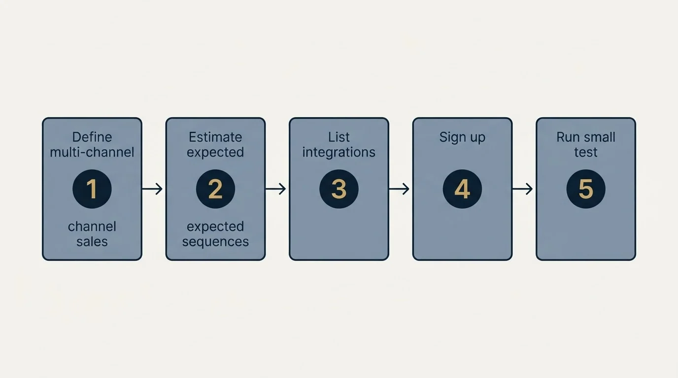 Step sequence: Getting Started Checklist (Define multi-channel sales, Estimate expected sequences, List integrations, Sign up)