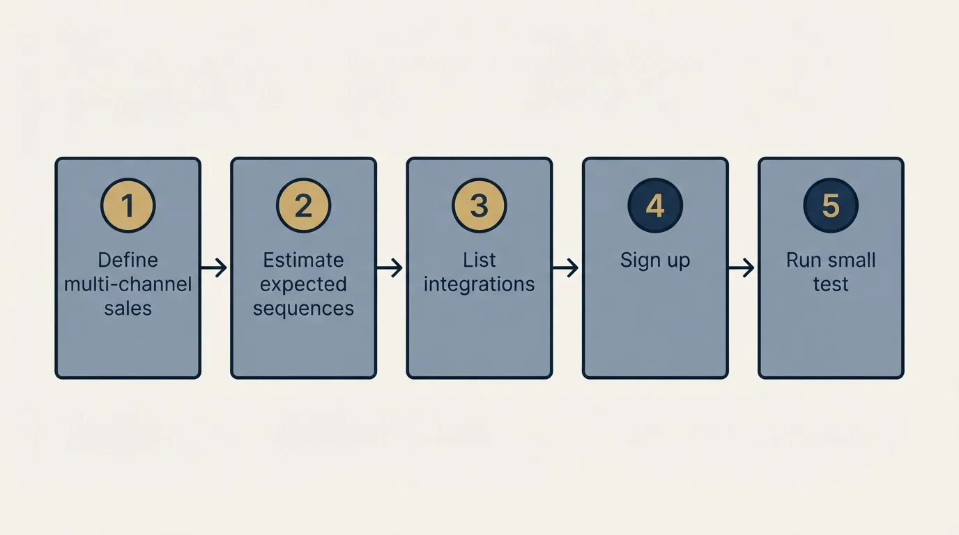 Step sequence: Getting Started Checklist (Define multi-channel sales, Estimate expected sequences, List integrations, Sign up)