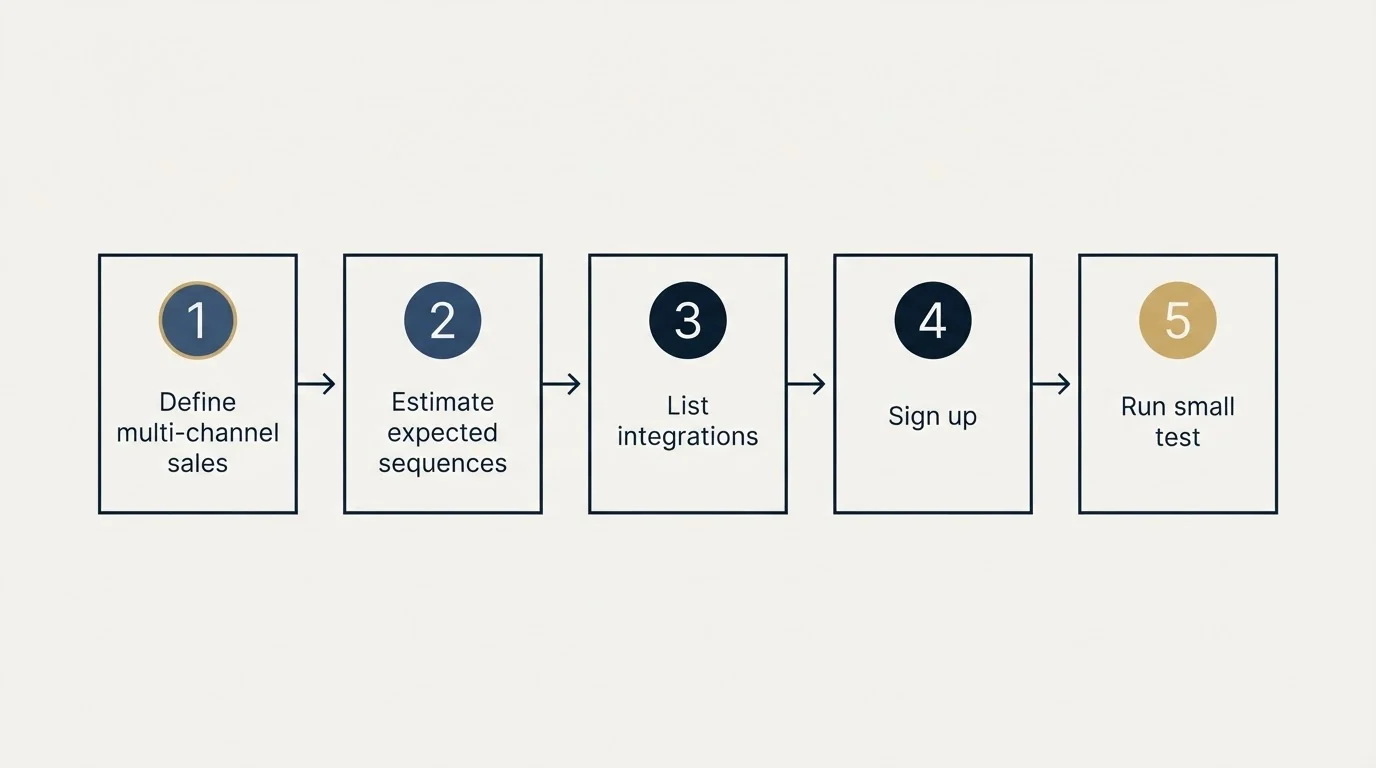 Step sequence: Getting Started Checklist (Define multi-channel sales, Estimate expected sequences, List integrations, Sign up)