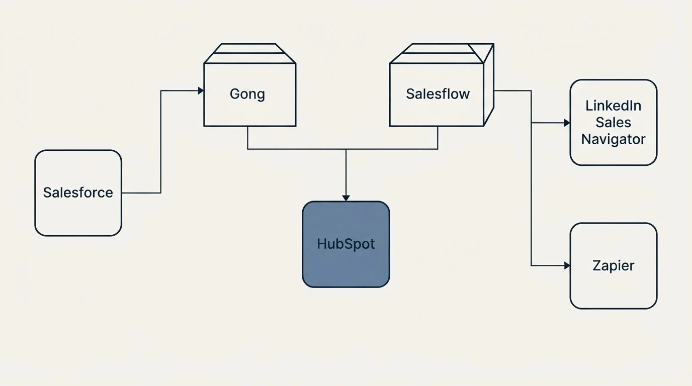 Integration grid: Integration Ecosystem (Gong, Salesflow, HubSpot, Salesforce)