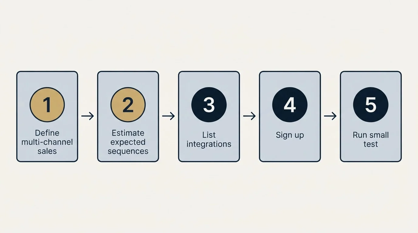 Step sequence: Getting Started Checklist (Define multi-channel sales, Estimate expected sequences, List integrations, Sign up)