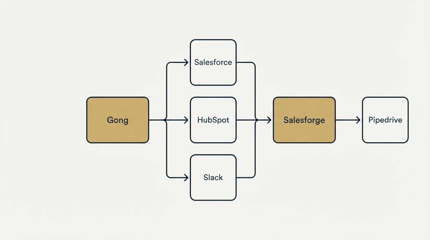 Integration flow: Integration Ecosystem (Gong, Salesforge, Salesforce, HubSpot)
