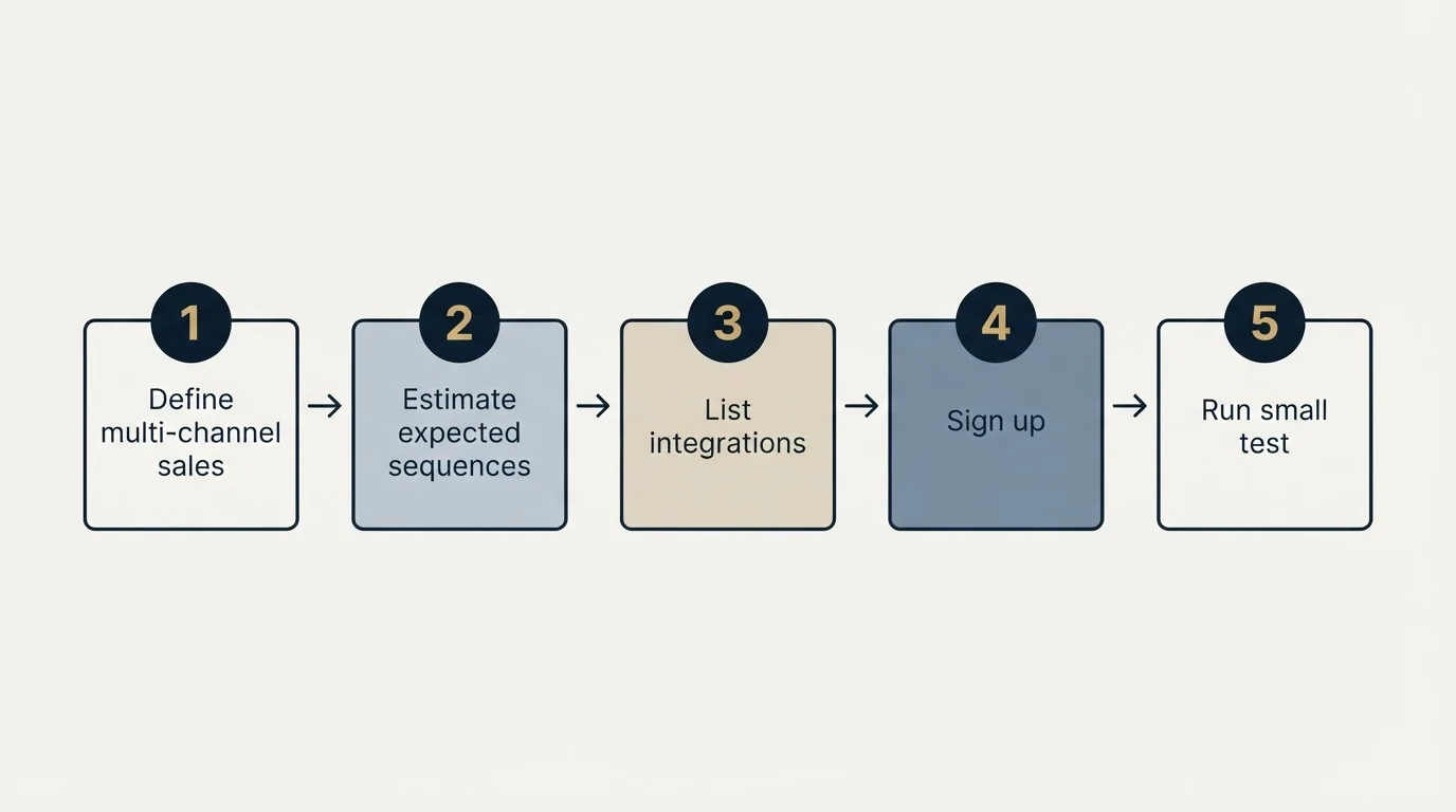 Step sequence: Getting Started Checklist (Define multi-channel sales, Estimate expected sequences, List integrations, Sign up)